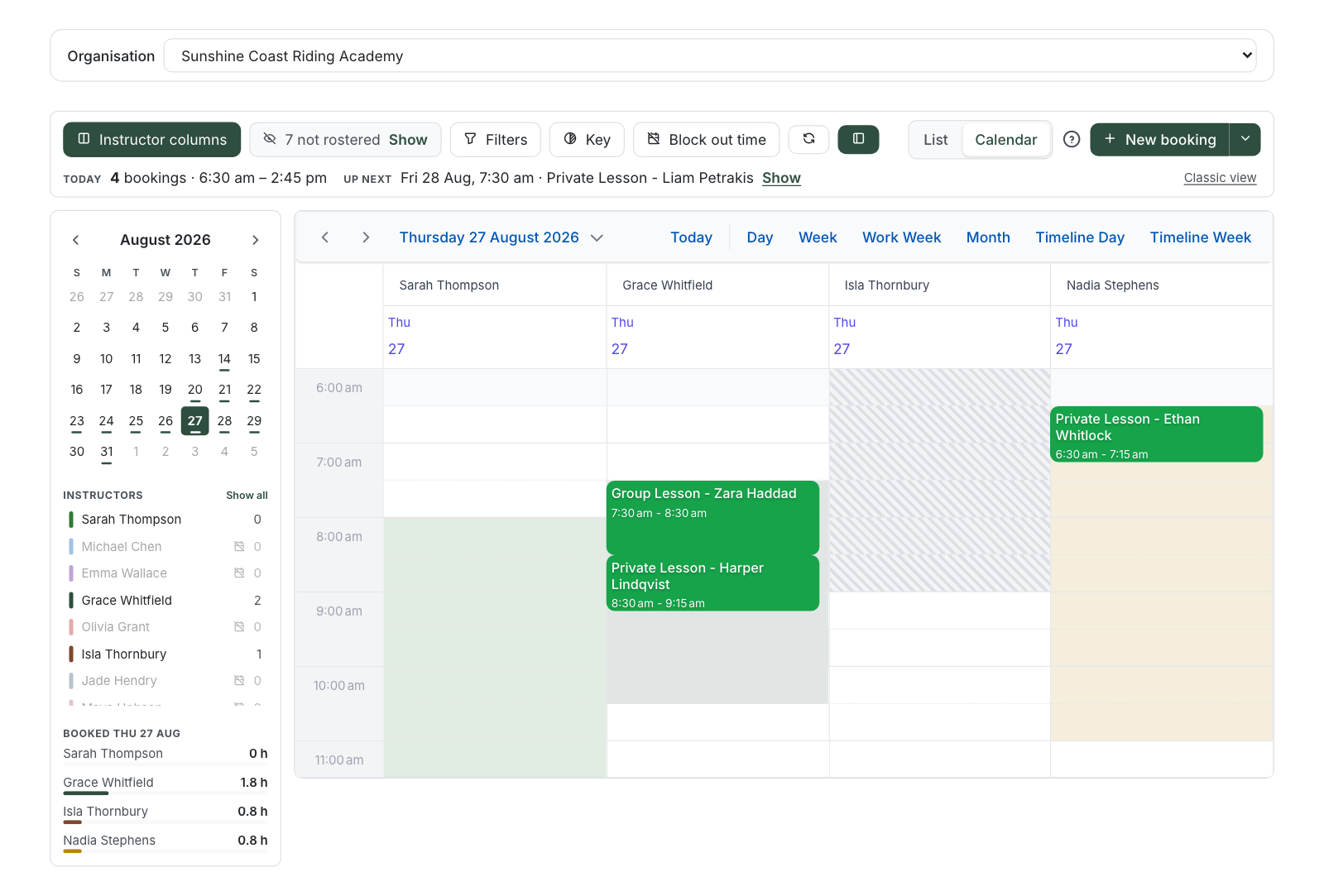 The Bookings calendar