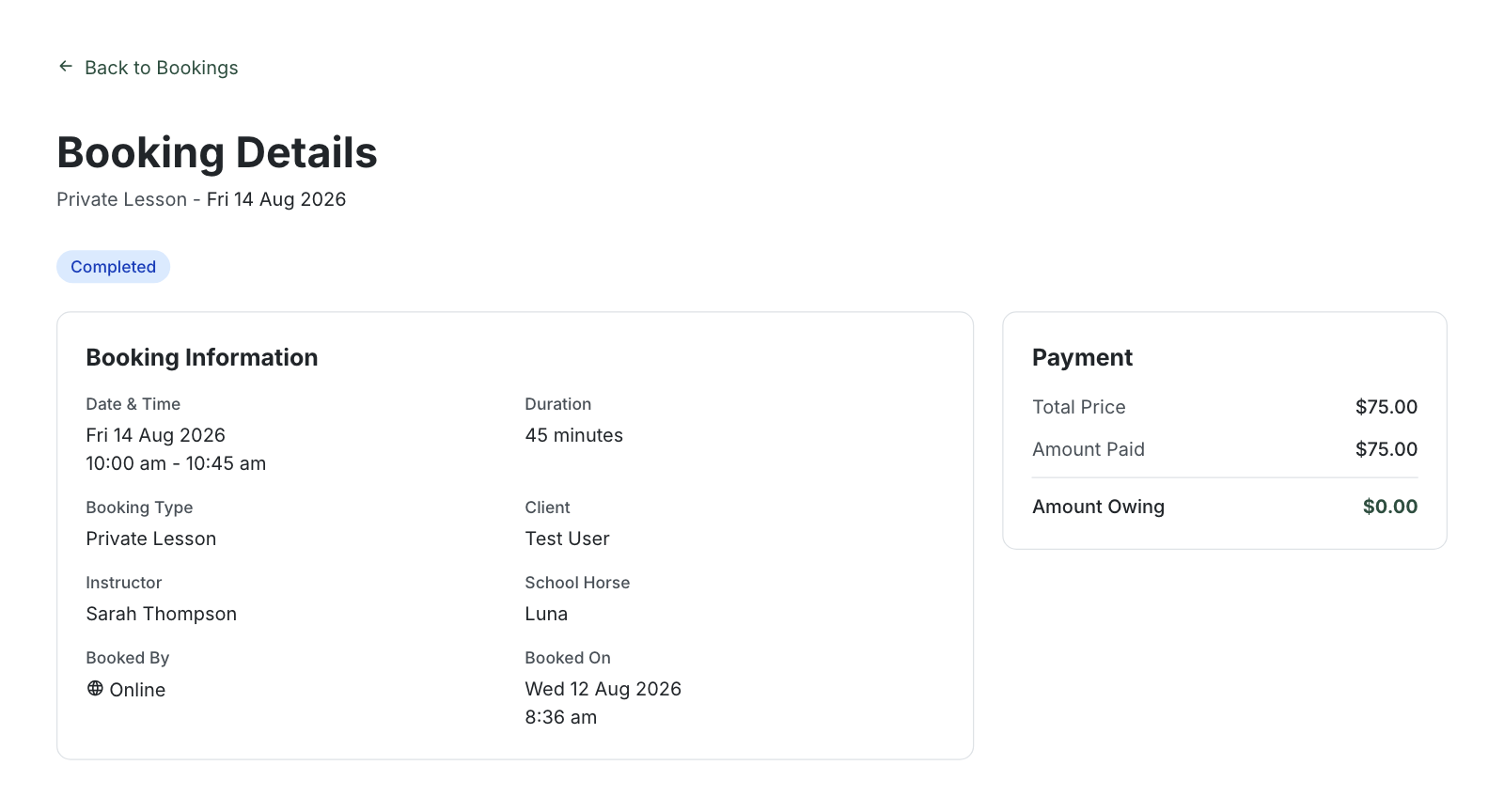Booking detail page