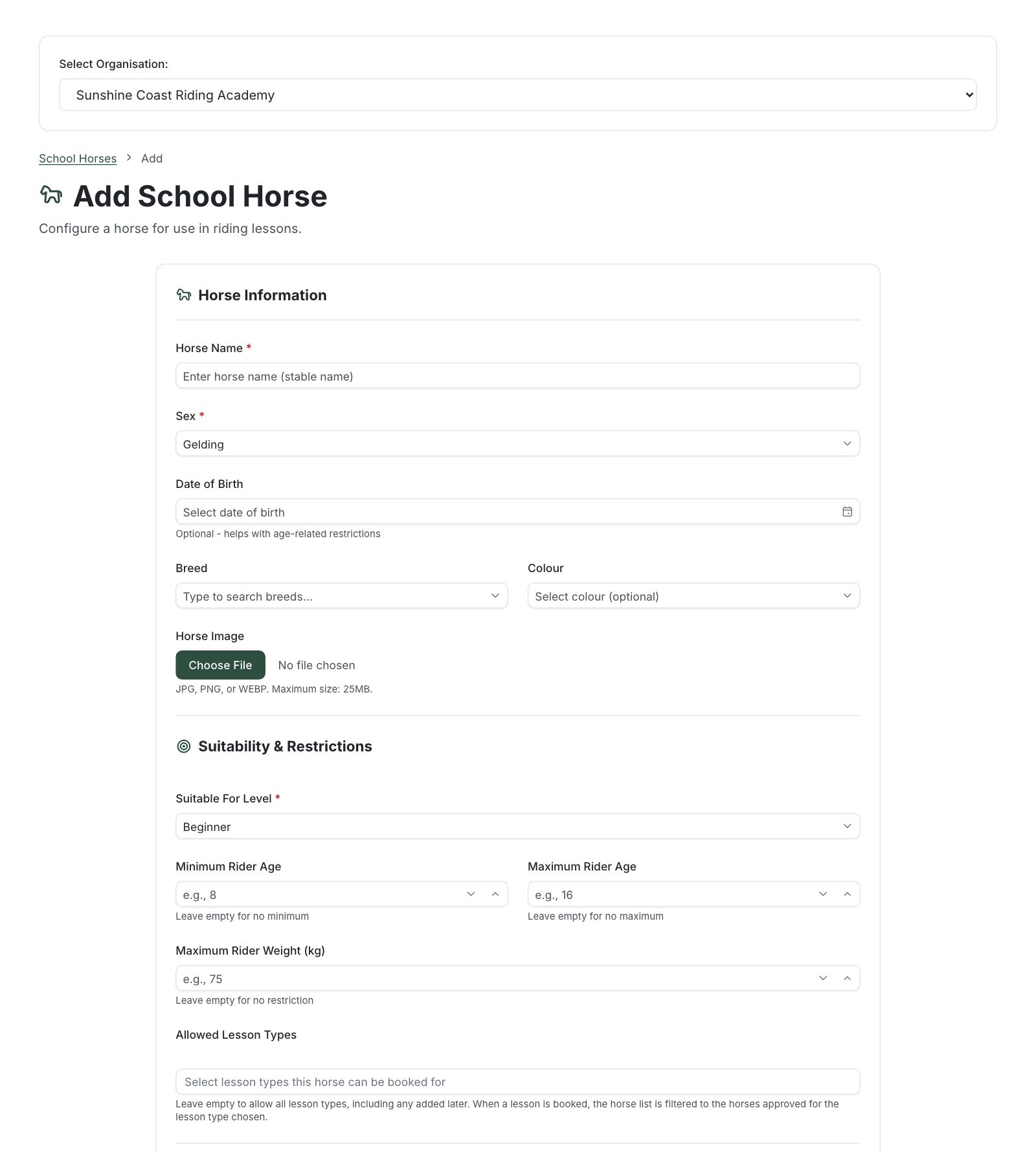 The school horse form