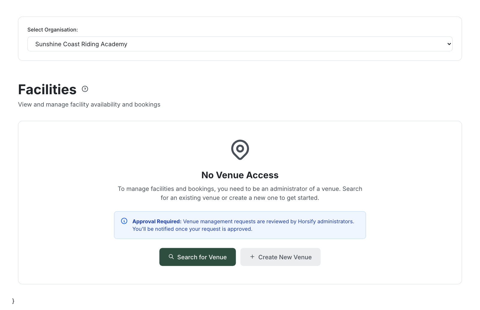 The Facilities page with the Availability Settings, Rate Cards and Booking Calendar tabs
