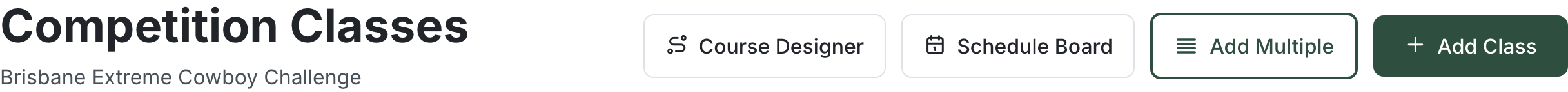 The Competition Classes page header with the Course Designer button in the top right, beside the Schedule button