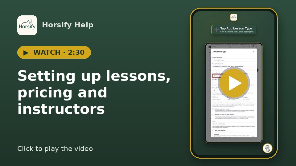 Watch: Setting up lessons, pricing and instructors (2:30)