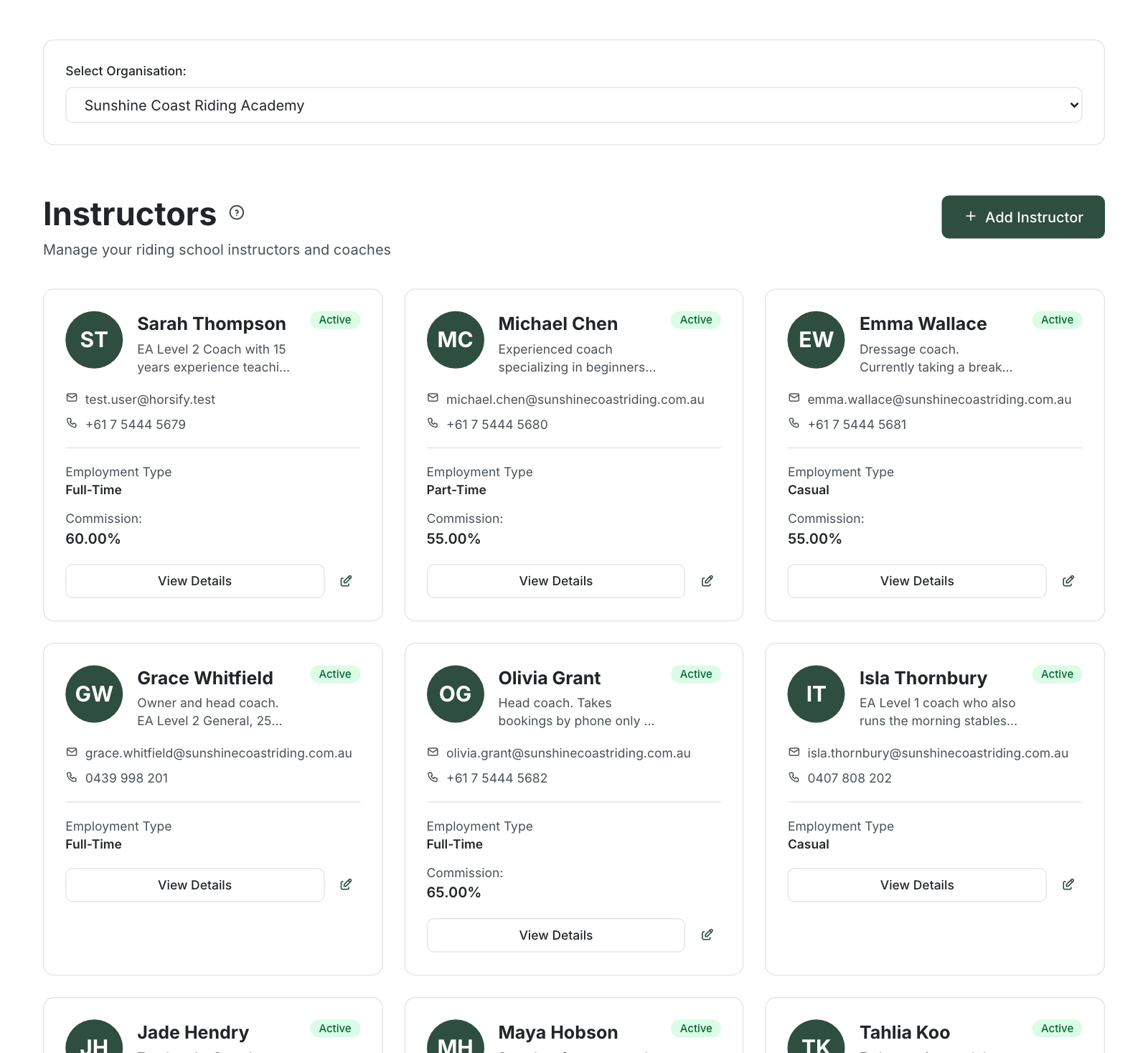 Instructor list