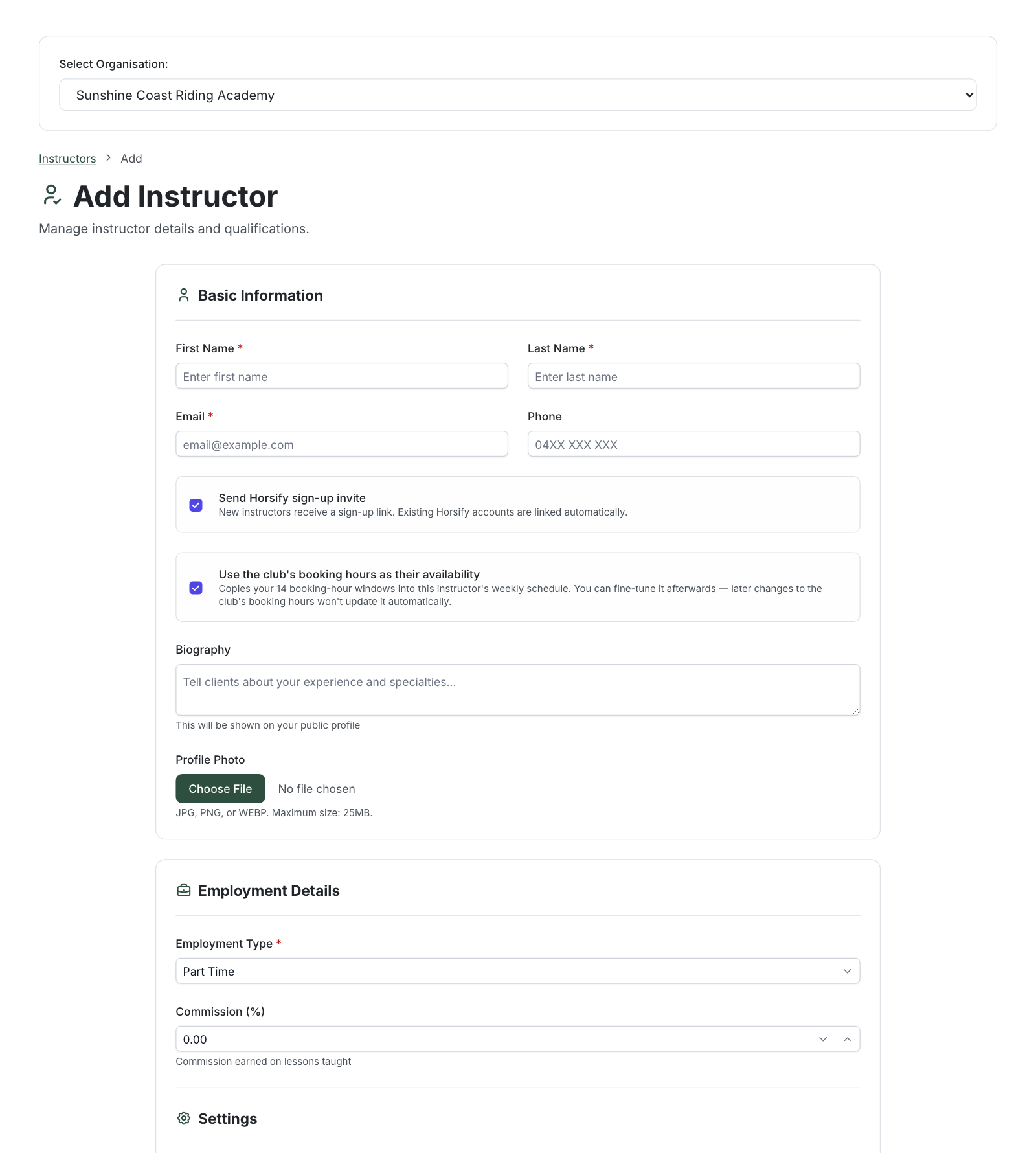 Add Instructor form
