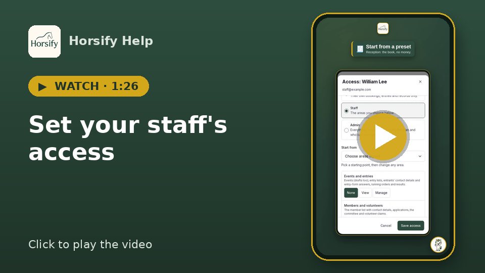 Watch: Set your staff's access (1:26)